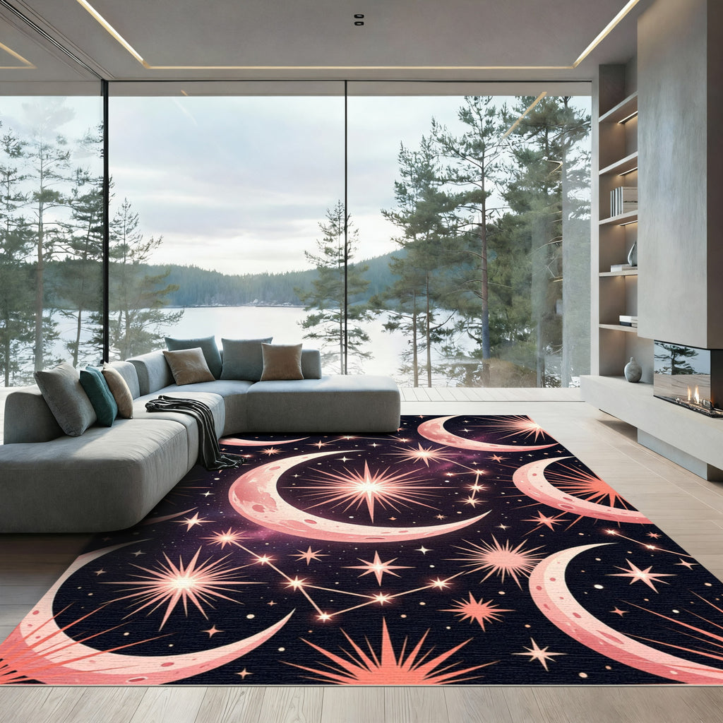 Cosmic Pink Moon Stars Night Sky Rug