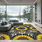 Golden Sunflower Floral Botanical Arrangement Rug
