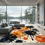Abstract Ink Splash Orange Black Rug