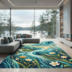 Turquoise Flowing Stream With Reeds Rug