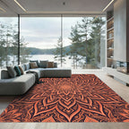 Orange Mandala Intricate Floral Bloom Rug