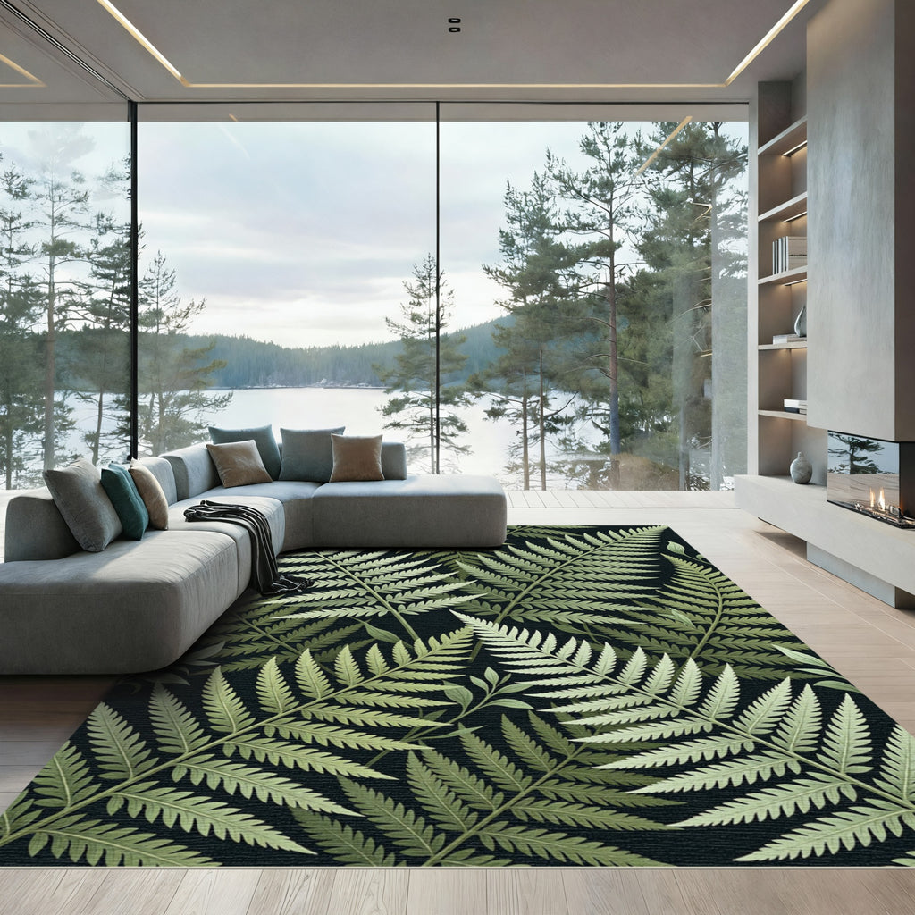 Green Fern Fronds Backdrop Rug