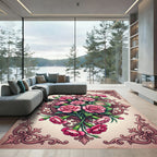 Elegant Pink Carnation Rose Floral Medallion Rug