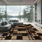 Earthy Brown Plaid Geometric Grid Rug
