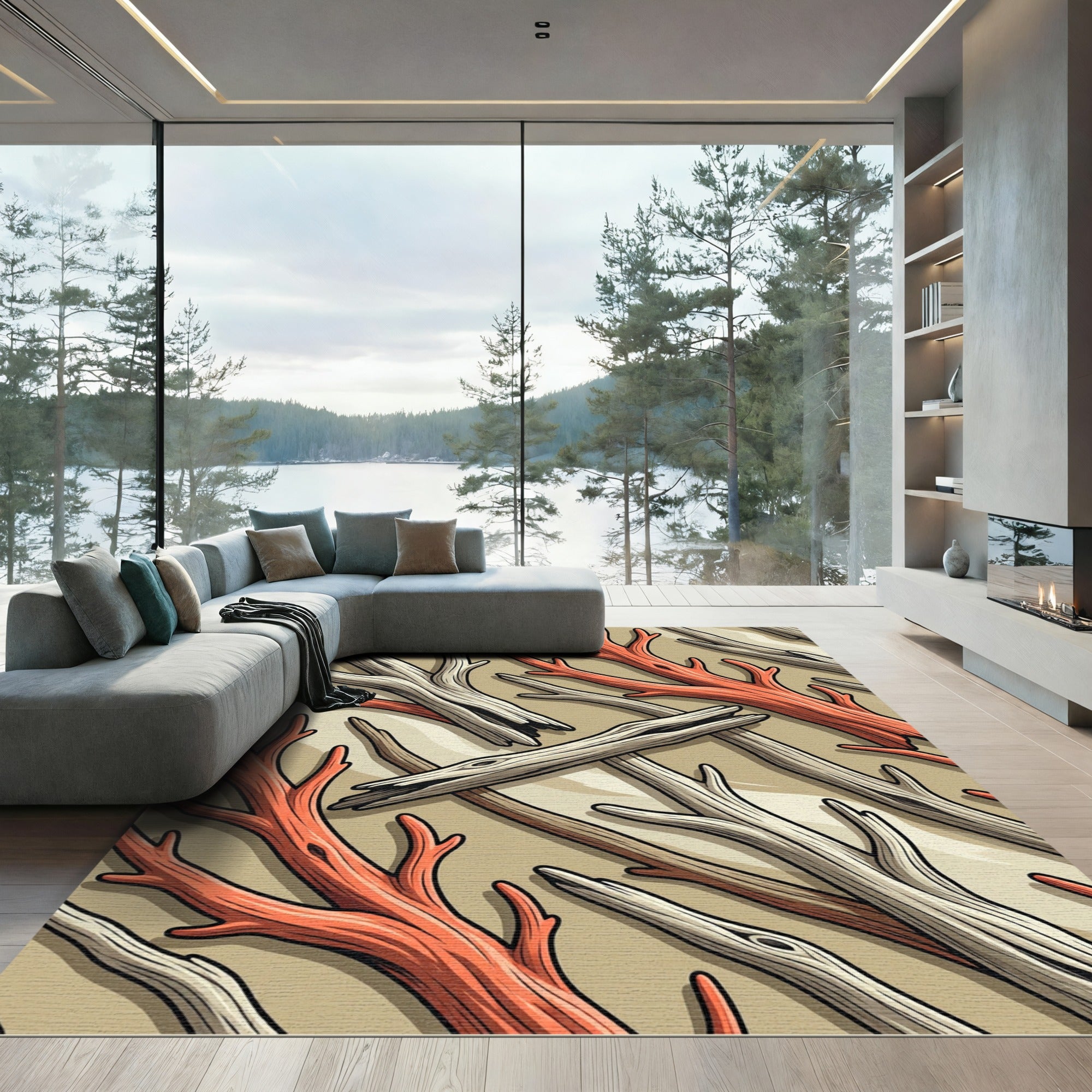 Abstract Coral Branch Earthy Tone Rug