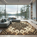 Ornate Golden Arabesque Scroll Medallion Rug