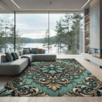 Sage Green Baroque Acanthus Scroll Medallion Rug