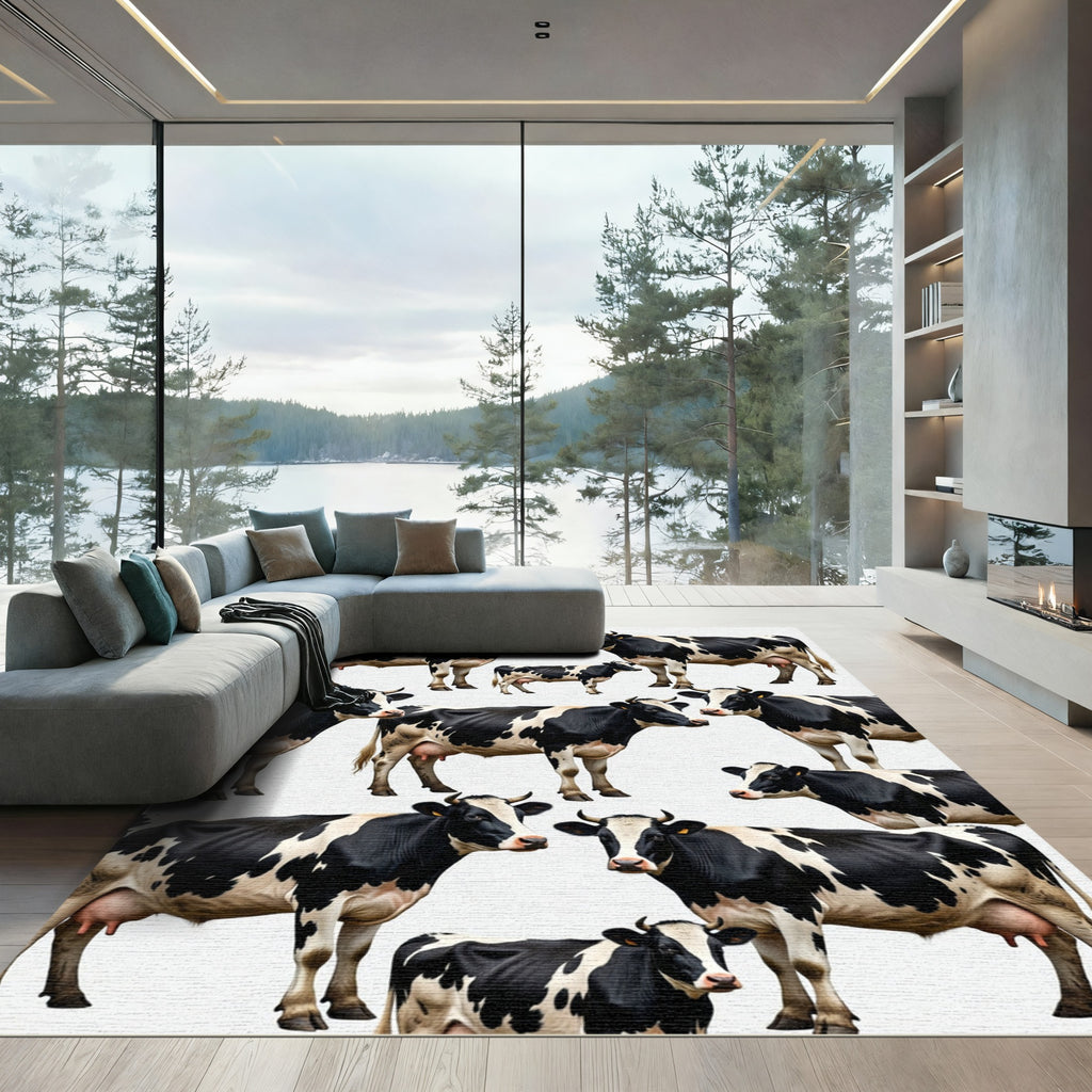 Monochromatic Black and White Holstein Cow Herd Rug
