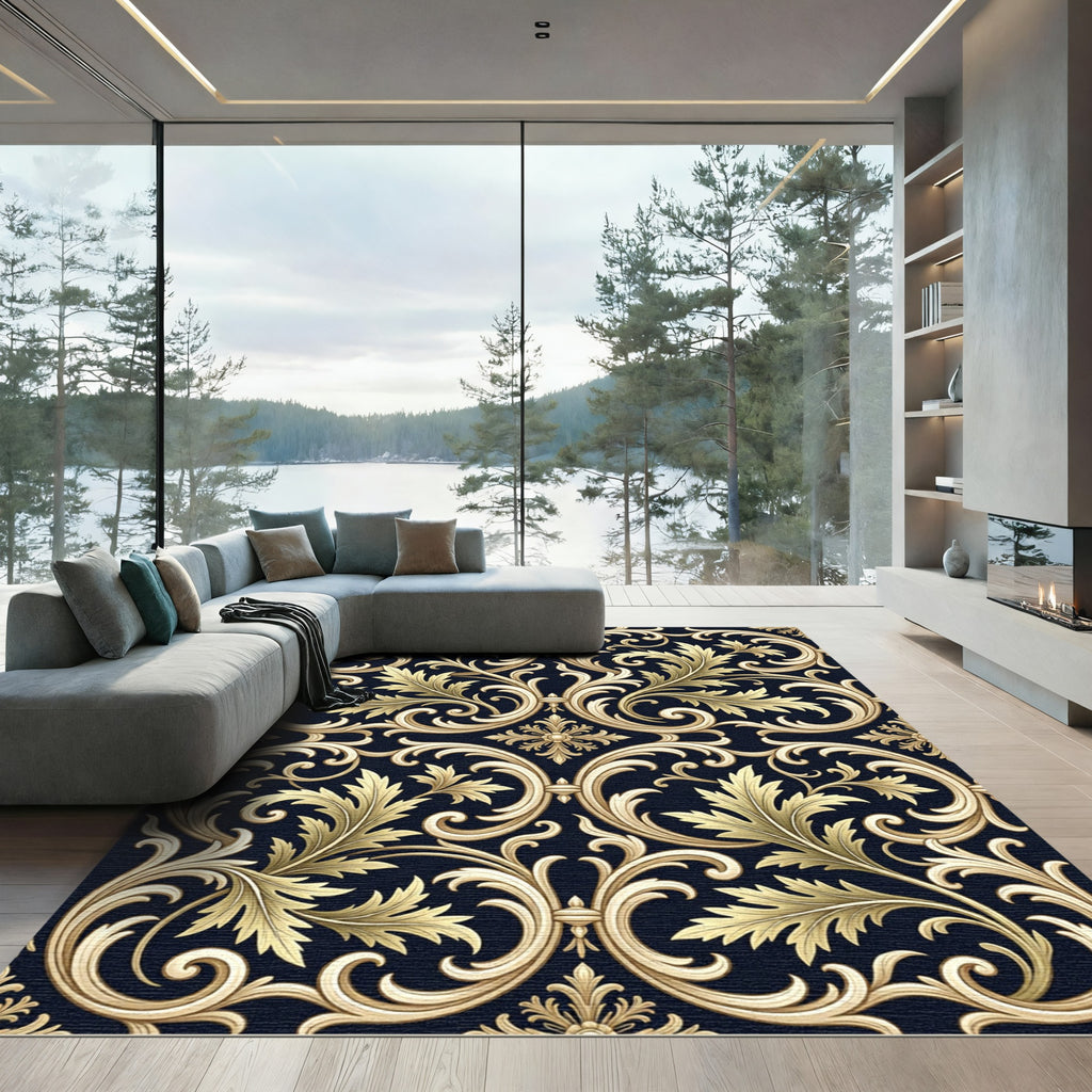 Ornate Gold Acanthus Scroll Work Rug