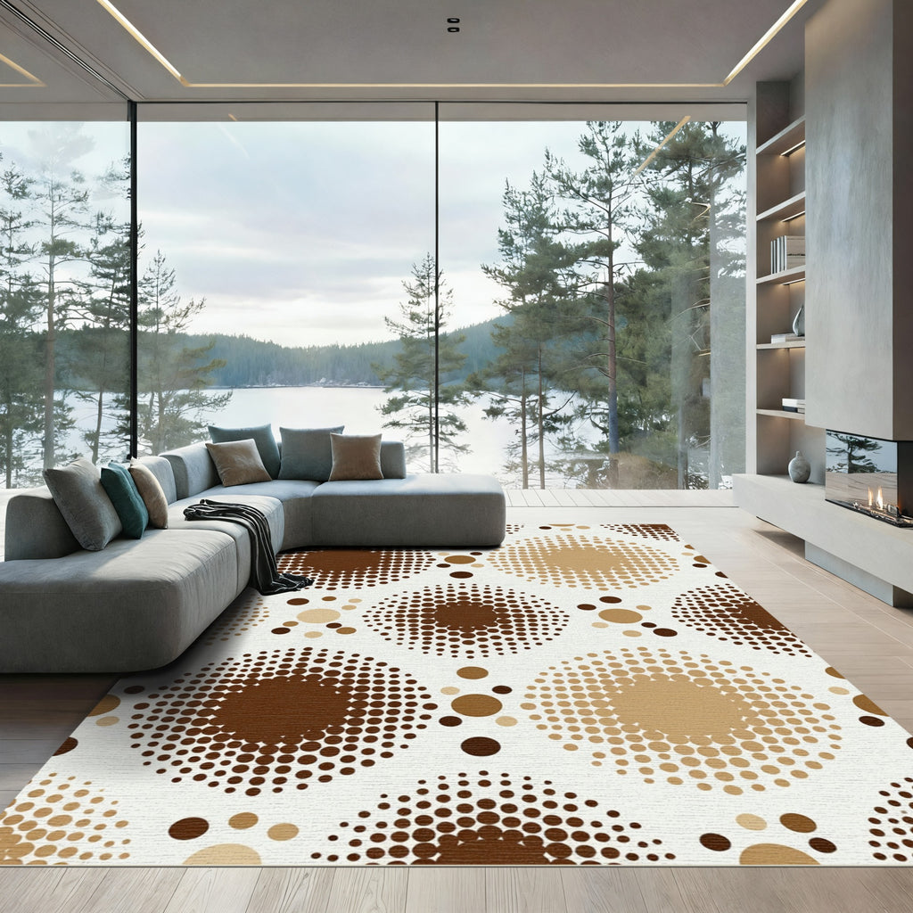 Brown and Beige Polka Dot Squares Rug
