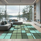 Geometric Teal Sea Lines Rug