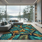 Golden Tropical Teal Geometric Art Deco Rug