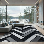 Monochrome Herringbone Interlocking Blocks Rug
