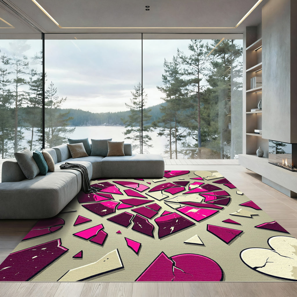 Vibrant Magenta Broken Heart Abstract Rug
