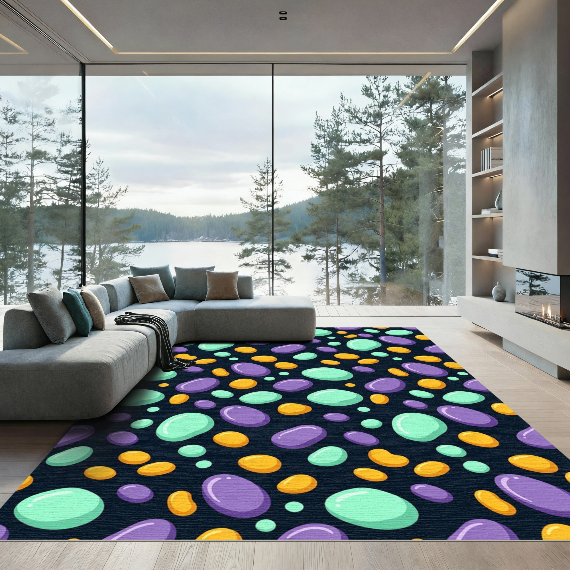 Abstract Pebble Dots in Teal Purple Rug
