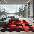 Woven Crimson Abstract Geometric Grid Rug