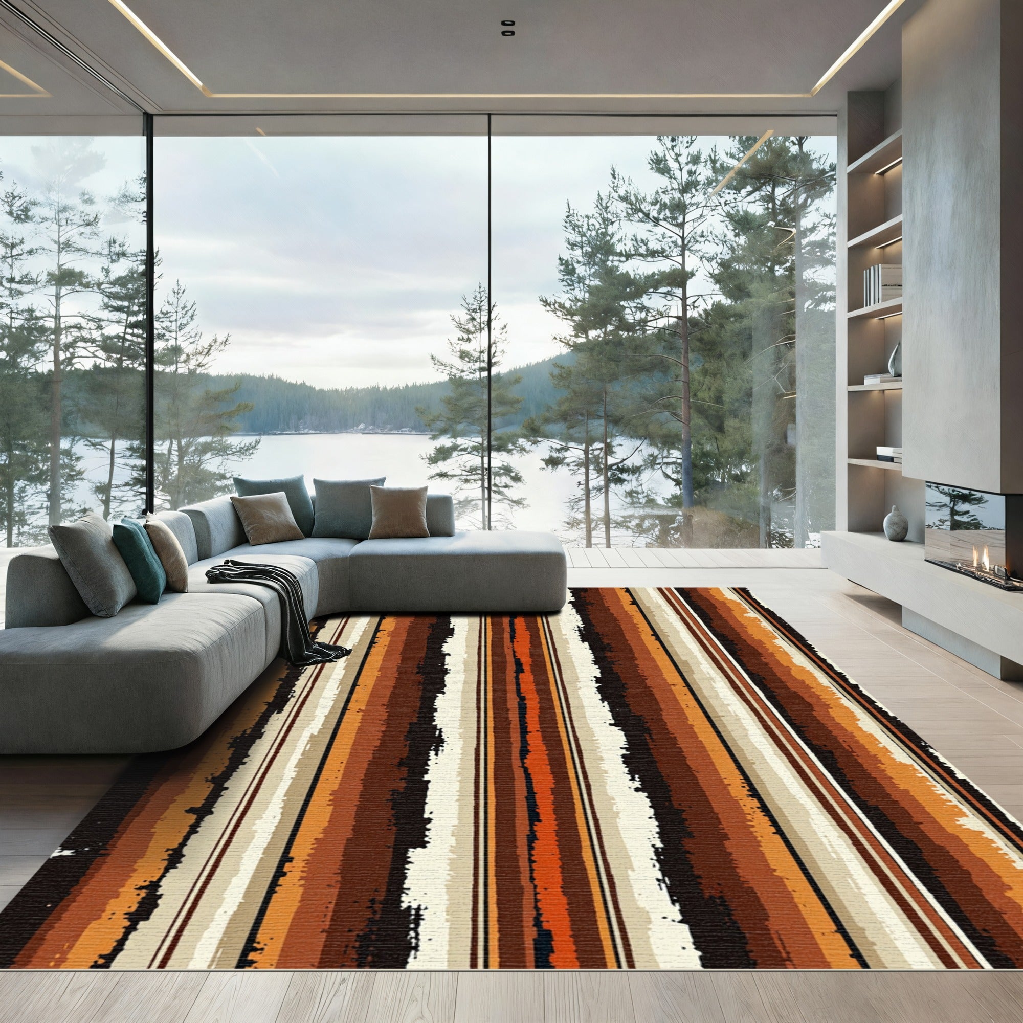 Textured Earth Tone Vertical Stripes Rug