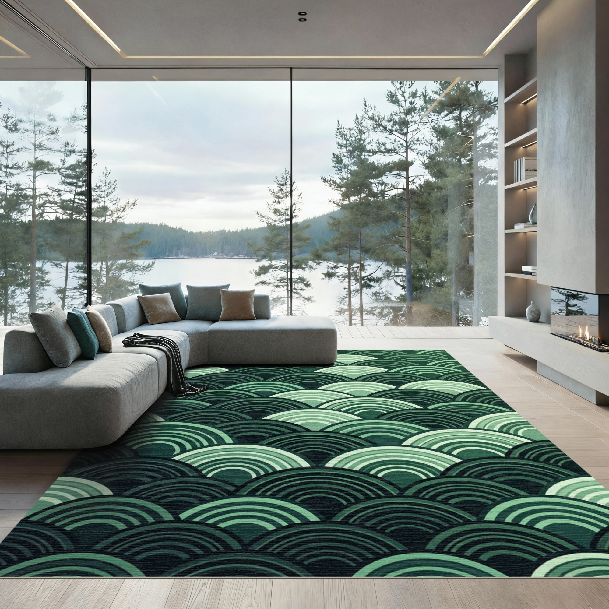 Emerald Green Scallop Overlap Rug