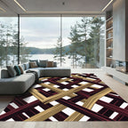 Bold Geometric Interlocking Burgundy Gold Grid Rug
