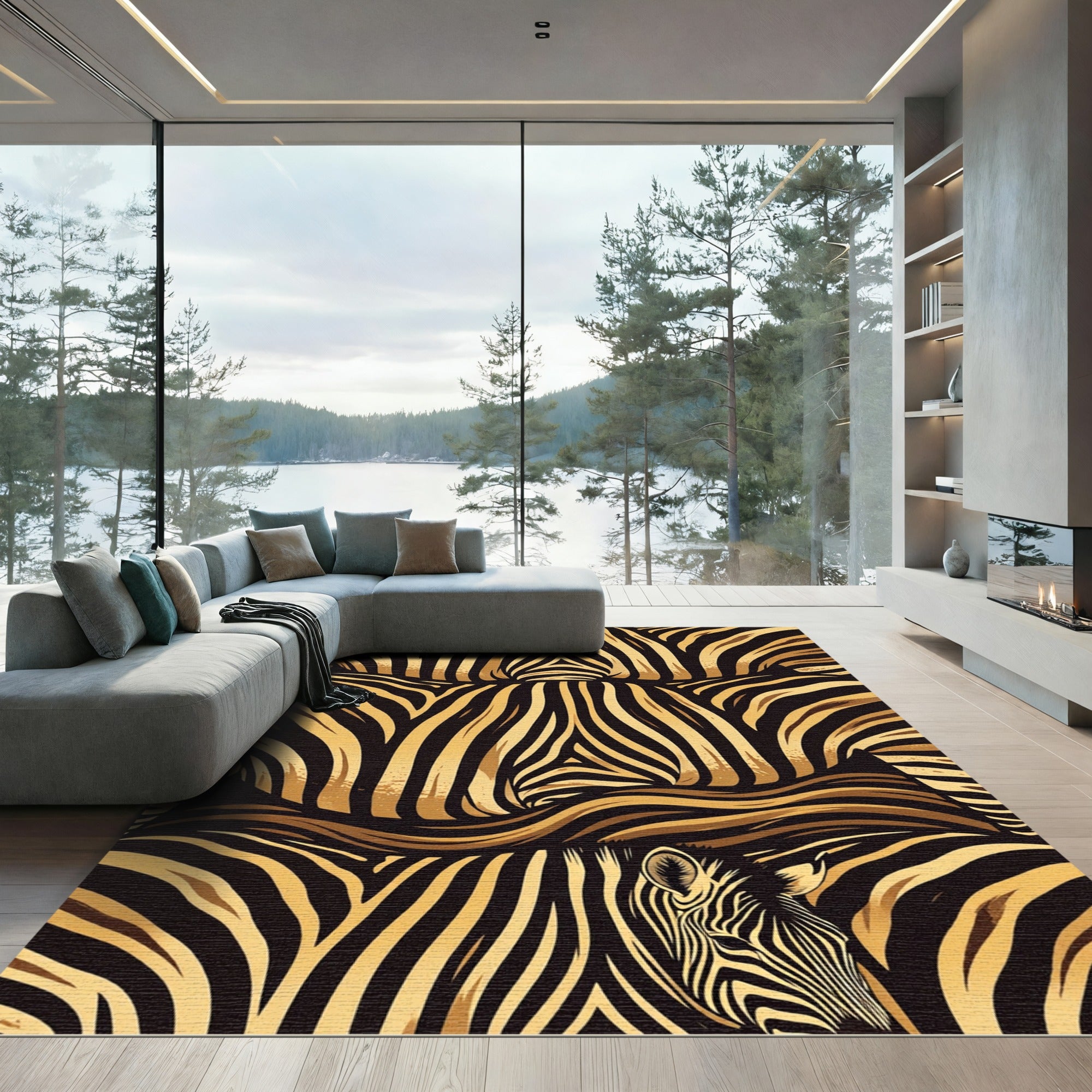 Golden Zebra Stripe Abstract Rug