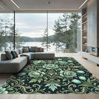 Pale Teal Floral Acanthus Swirl Rug