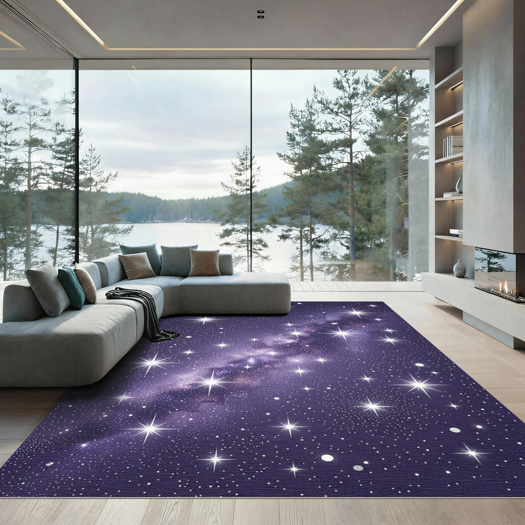 Celestial Purple Starry Night Sky Rug