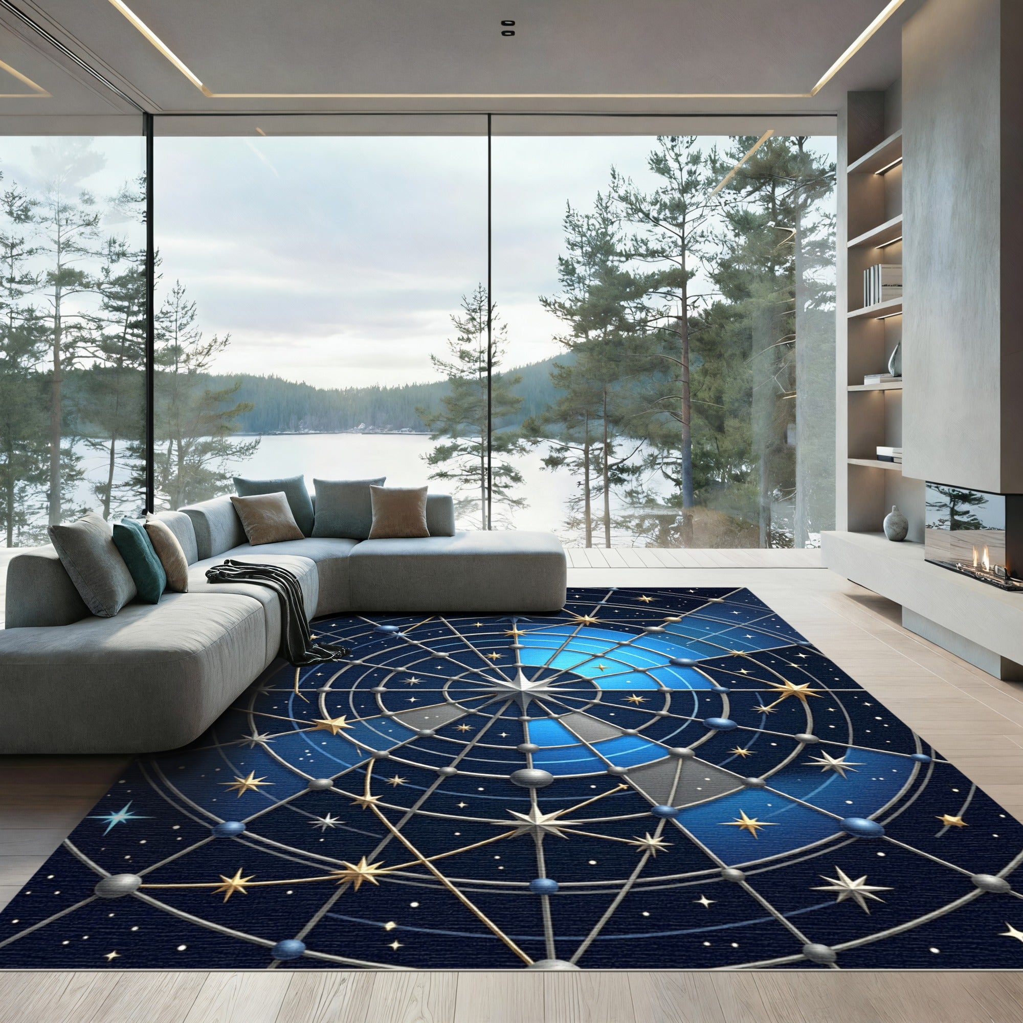 Celestial Navy Gold Star Geometric Rug