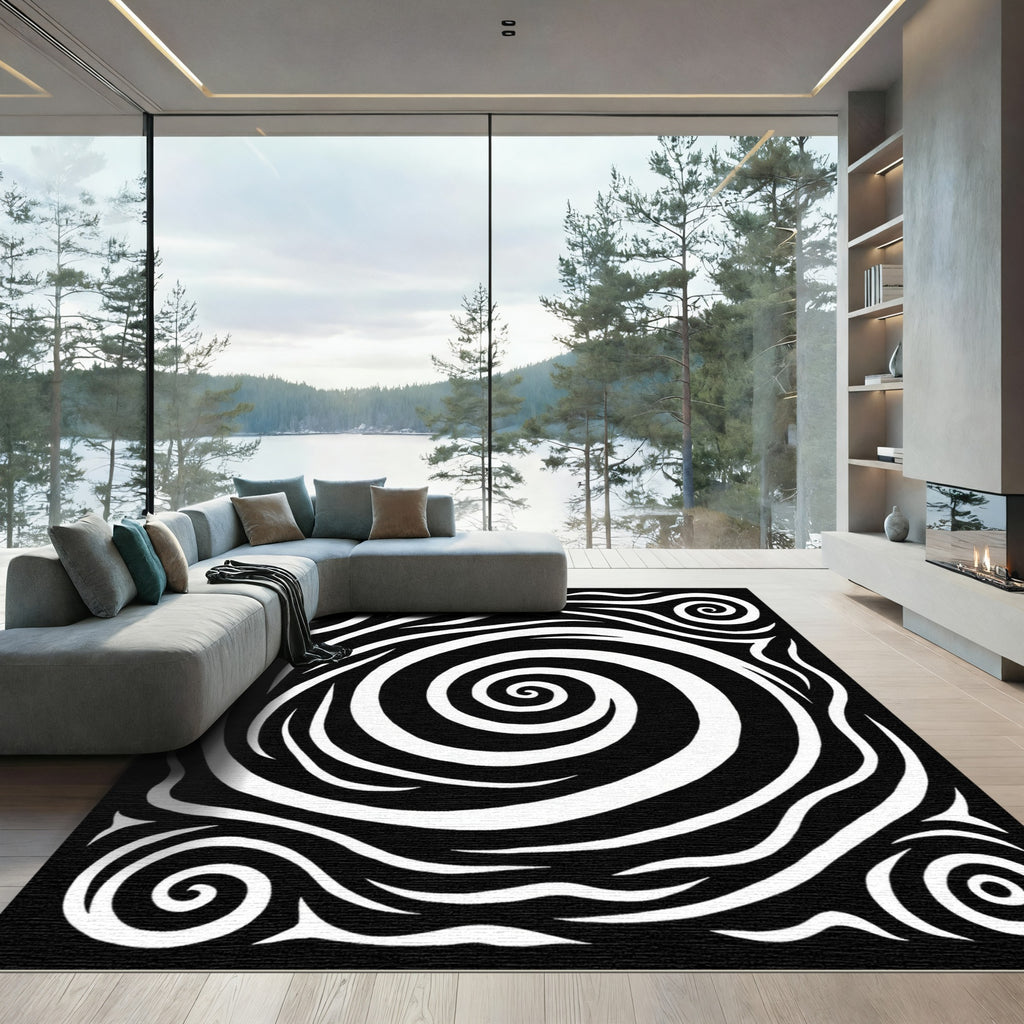 Whirlwind Black White Swirl Rug