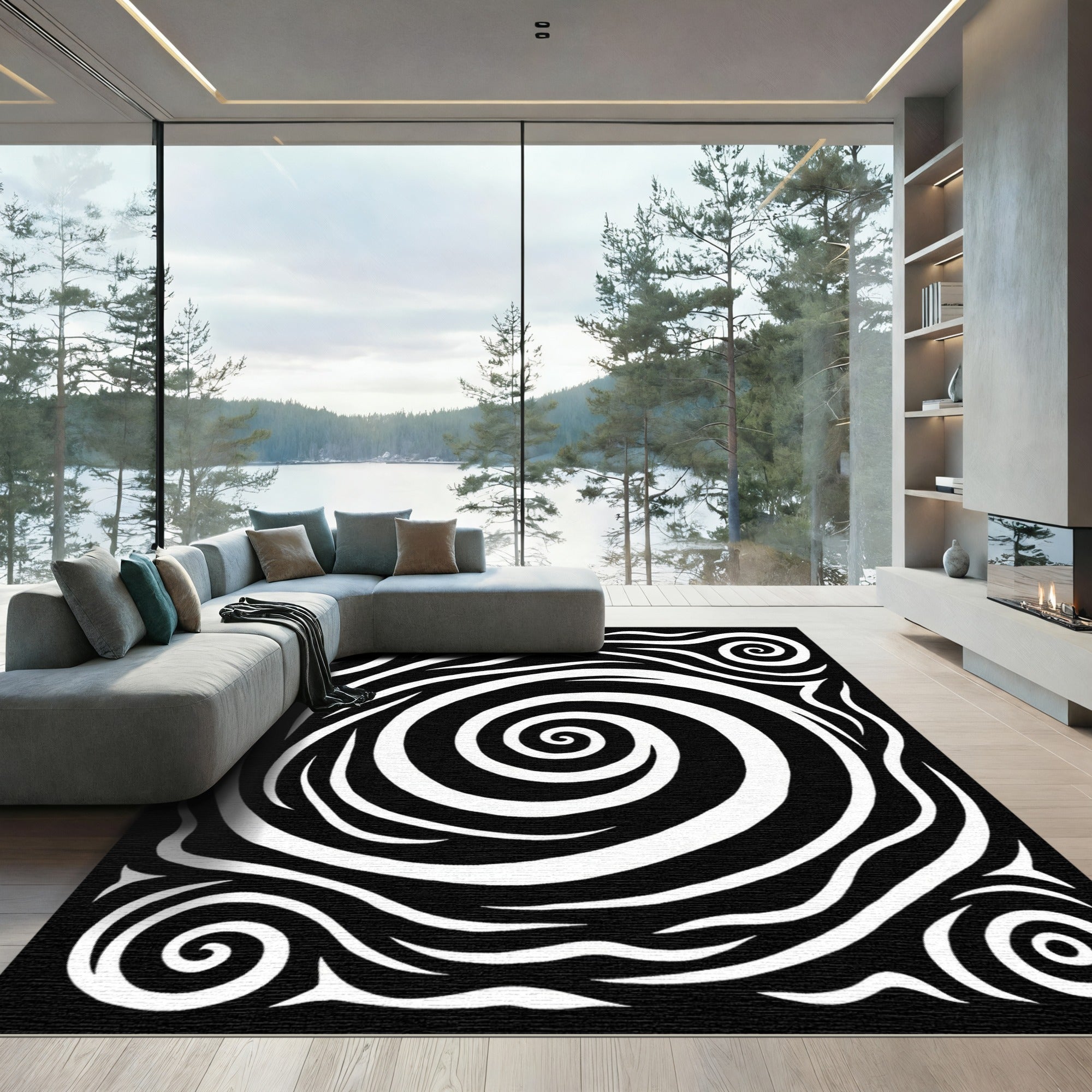 Whirlwind Black White Swirl Rug