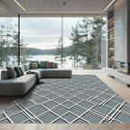Sophisticated Charcoal Gray Interlocking Diamond Grid Rug