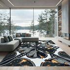 Monochrome Gothic Cracked Clover Abstract Rug
