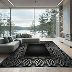 Silver Swirl Greek Key Border Rug
