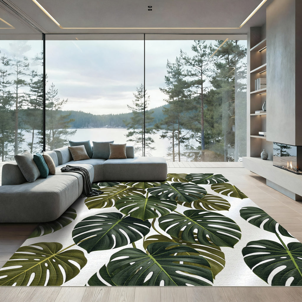 Deep Green Monstera Foliage Ensemble Rug