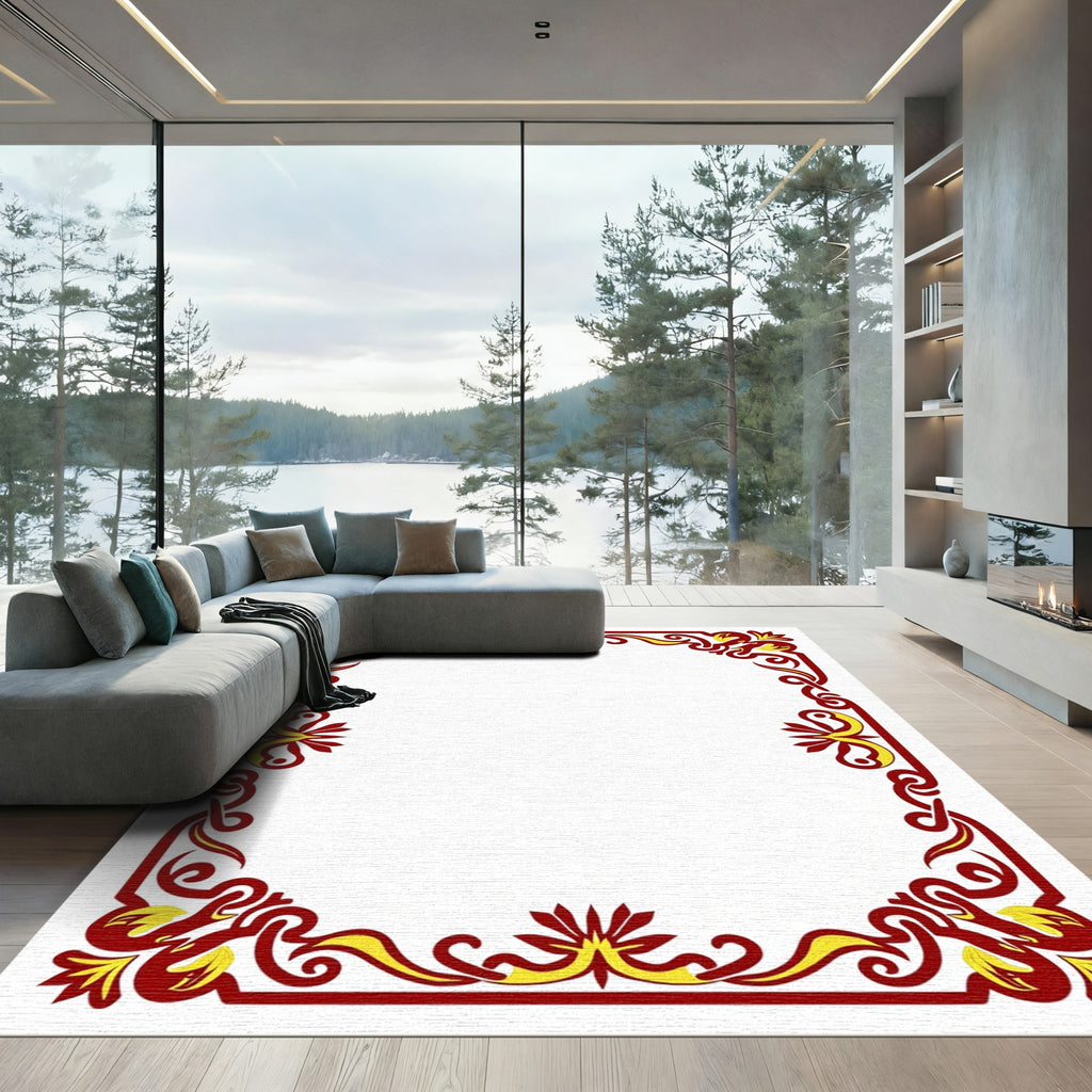 Regal Red Yellow Floral Border Rug