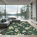 Elegant White Cherry Blossom Teal Rug