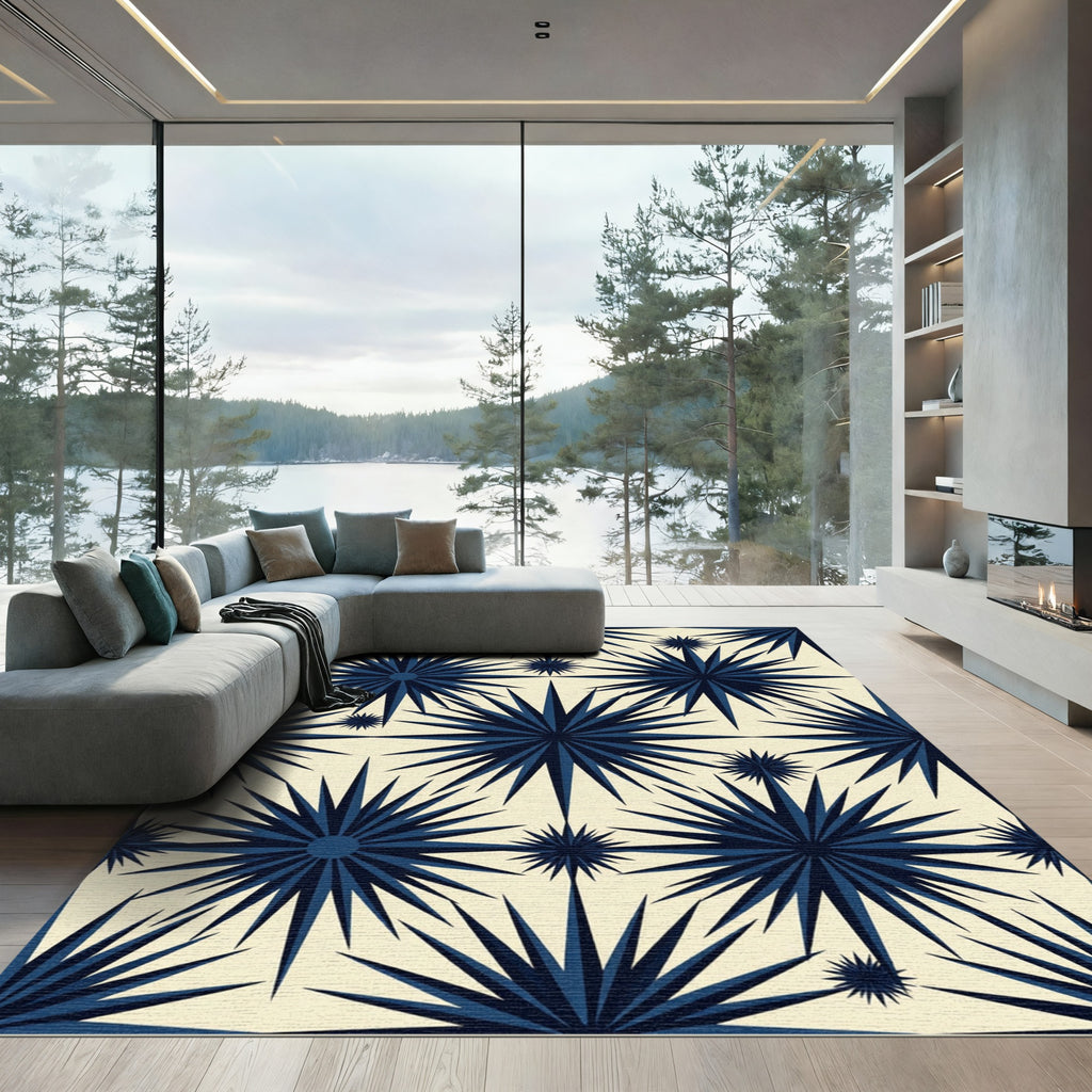 Navy Blue Starburst Rayed Rug