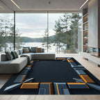 Geometric Blue Gold Metal Frame Rug