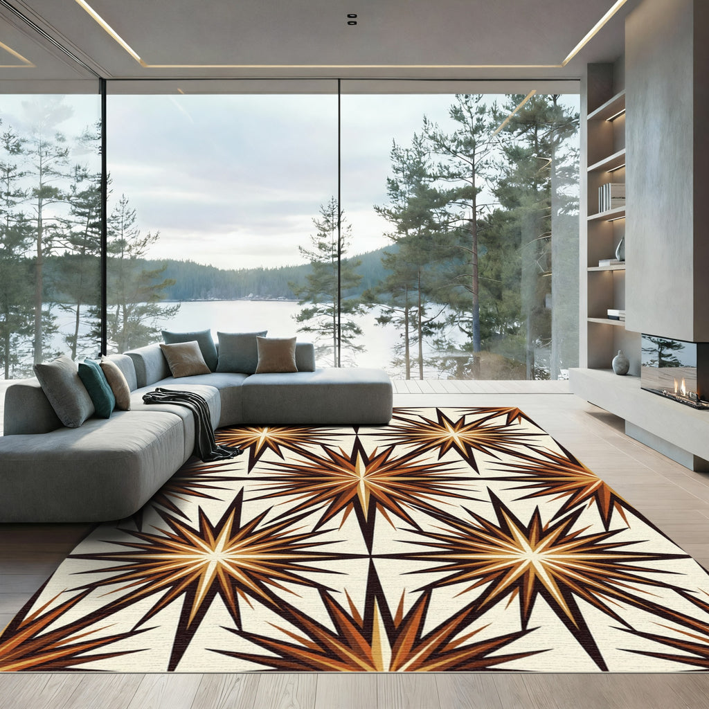 Radiant Amber Starburst Composition Rug