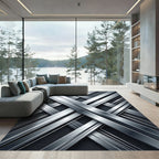 Modern Metallic Silver Intersecting Lines Rug