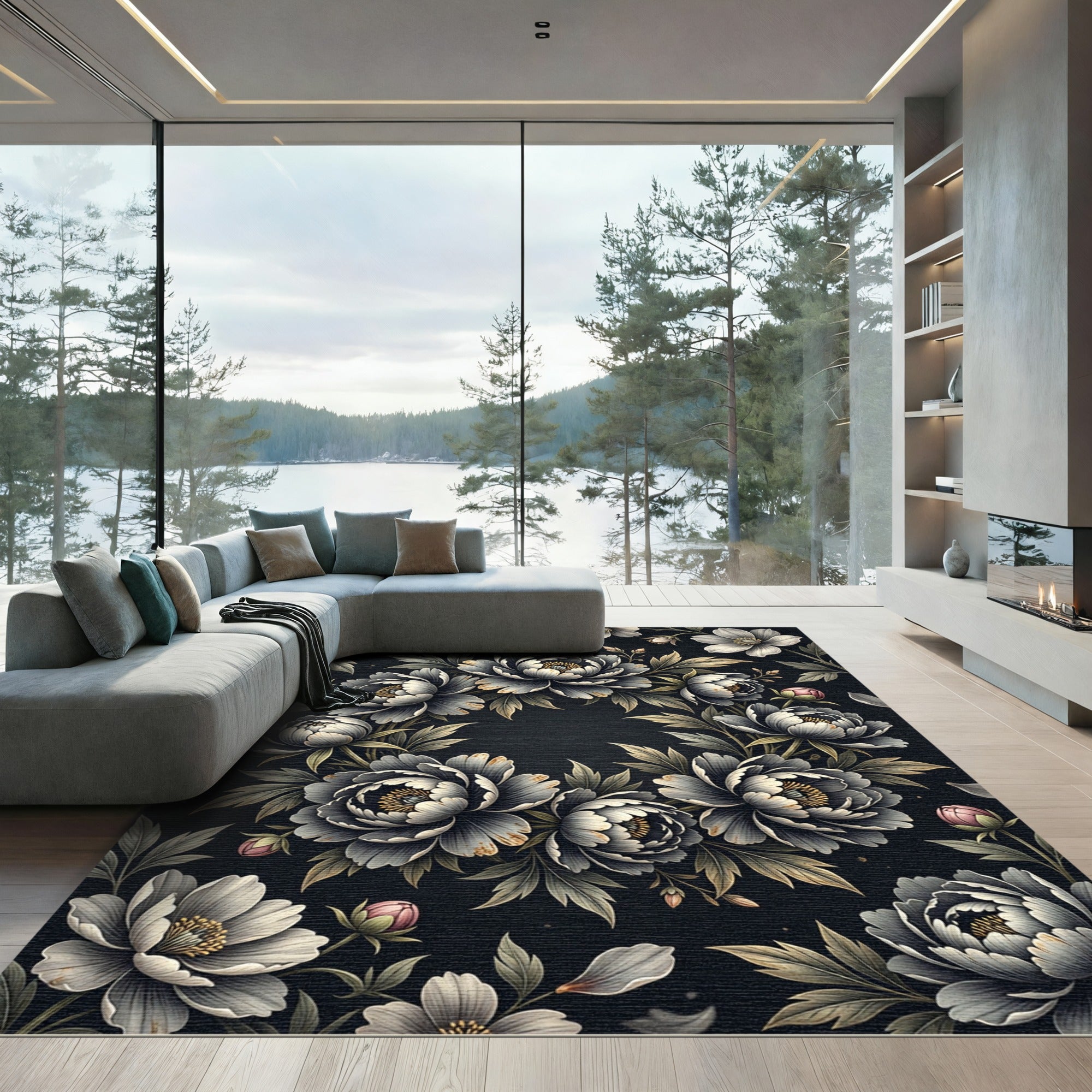 Monochromatic Floral Garland Arrangement Rug