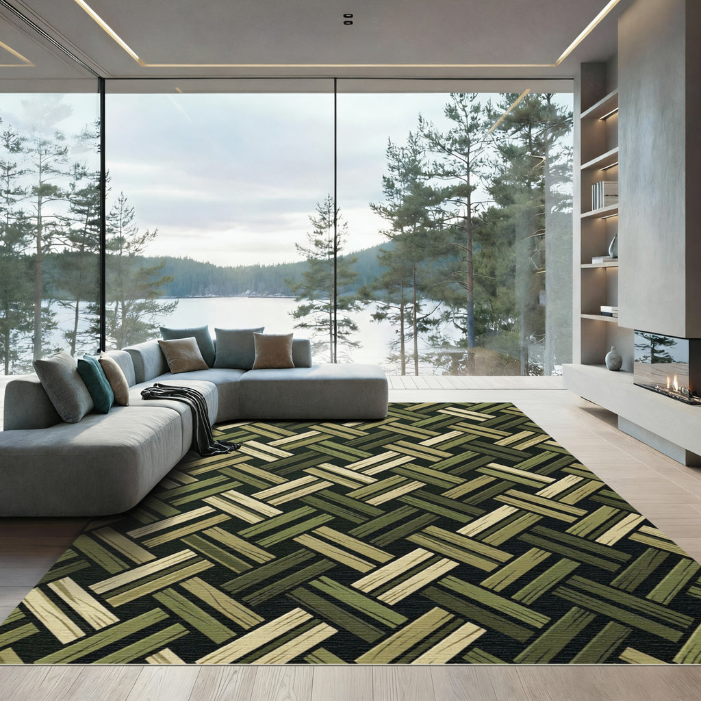 Forest Green Woven Basket Tweed Rug