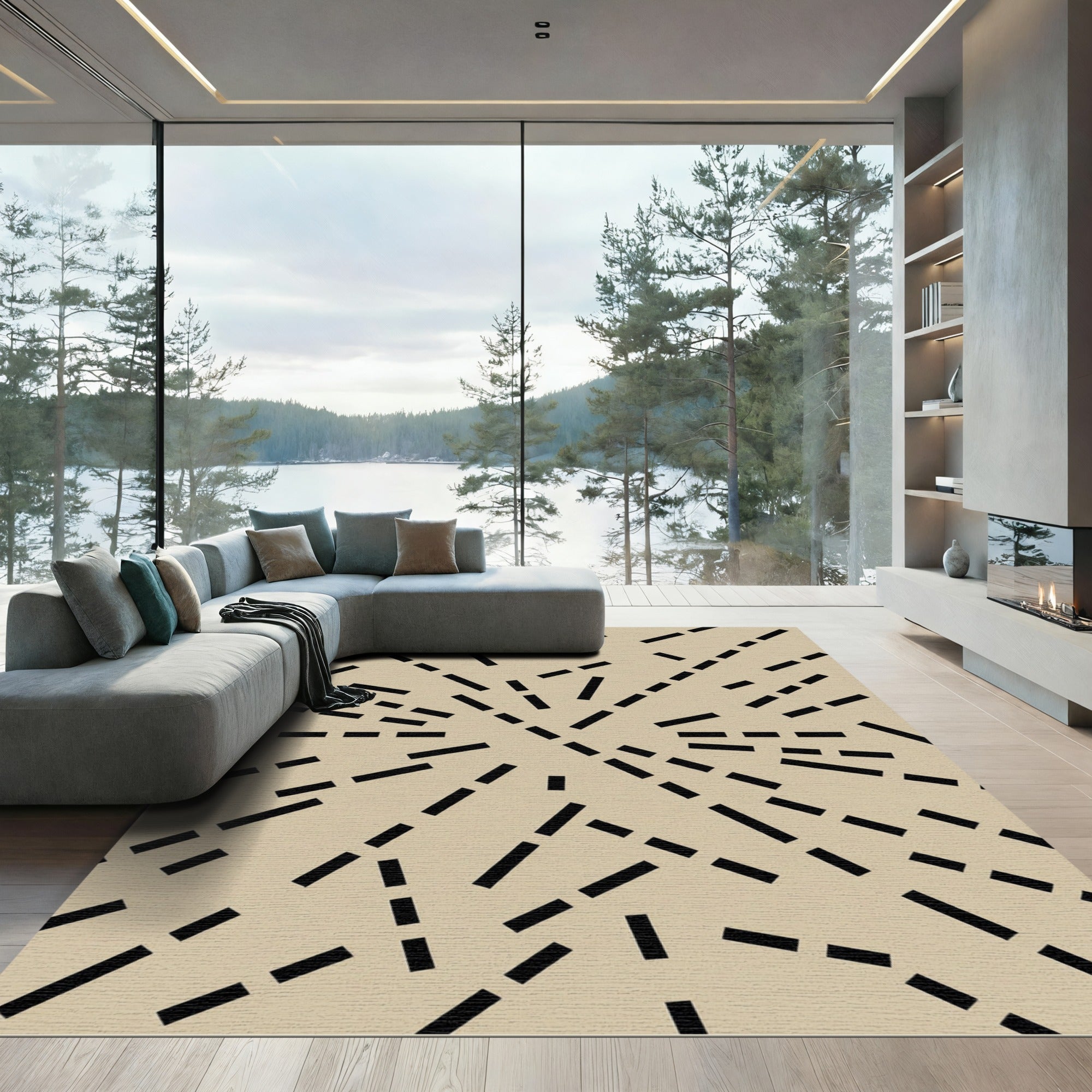 Beige Abstract Dash Lines Minimalist Rug