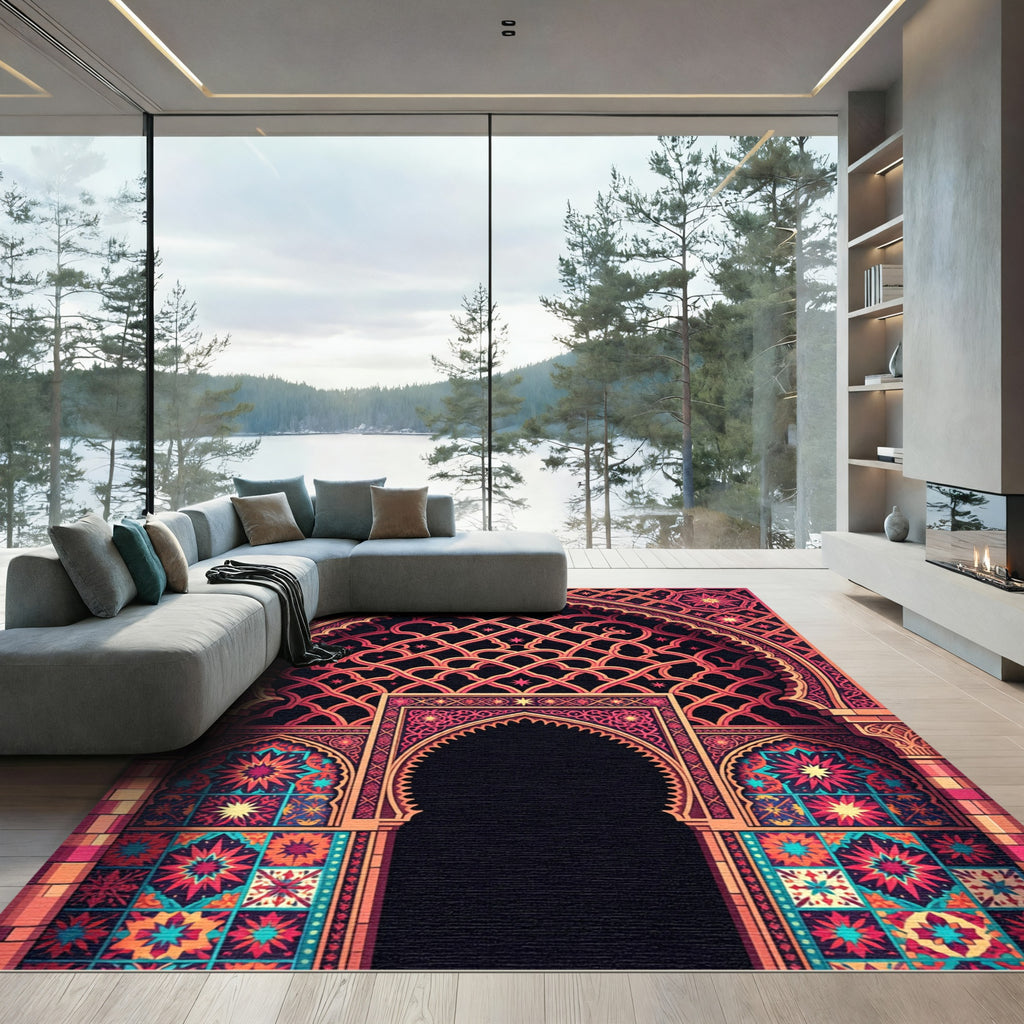 Ornate Red Geometric Archway Rug