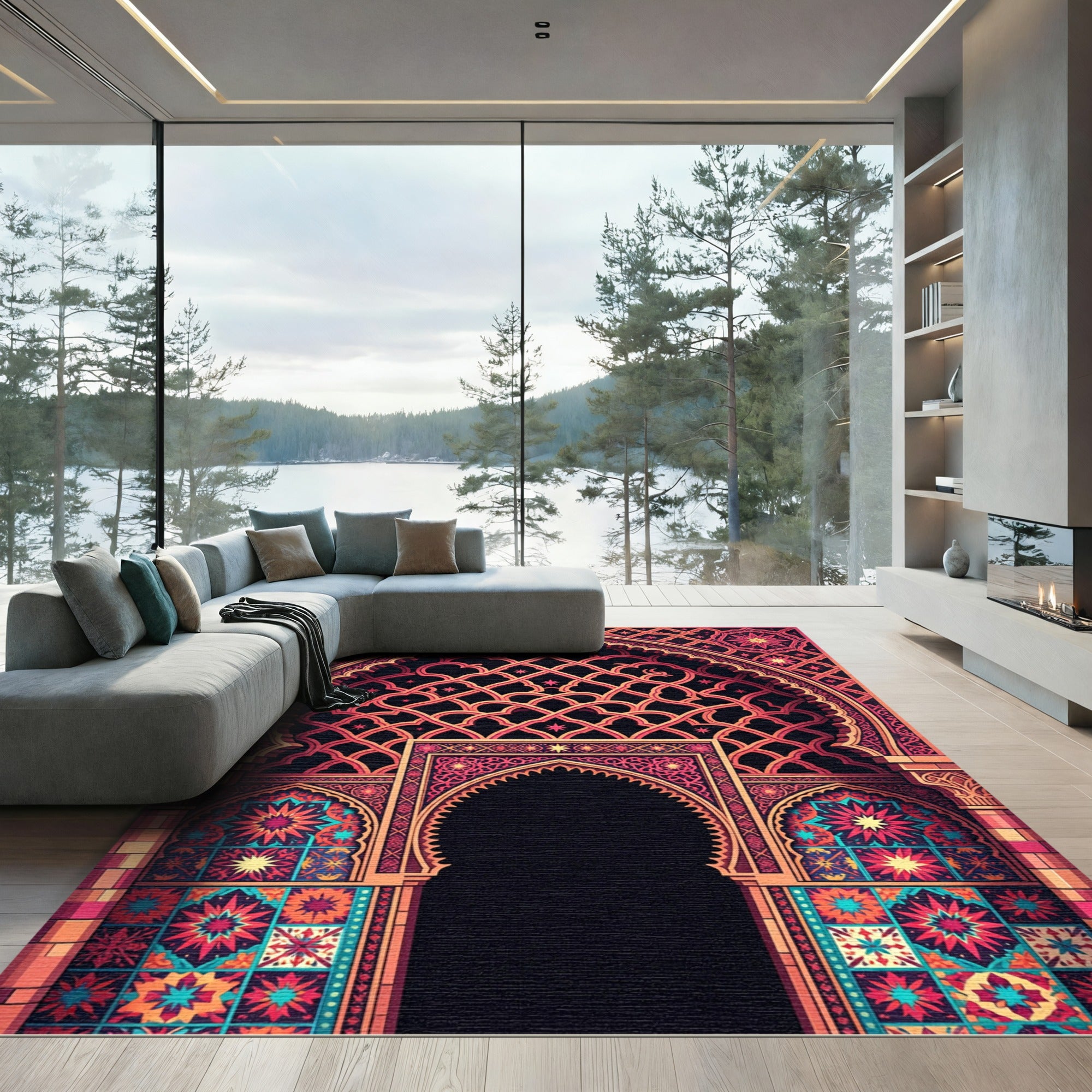 Ornate Red Geometric Archway Rug