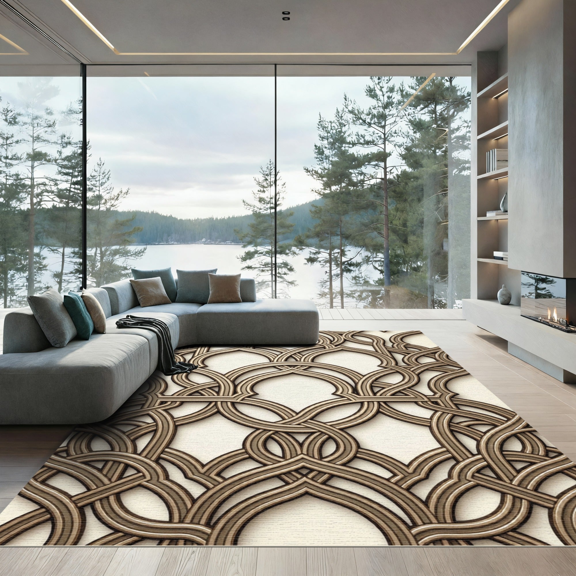 Interlocking Geometrical Arches Neutral Tone Rug