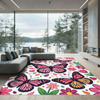 Pink Butterfly and Floral Confetti Meadow Rug