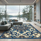 Ornate Blue Scroll Medallion Accents Rug