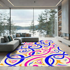 Bold Royal Blue Pink Calligraphic Swirls Rug