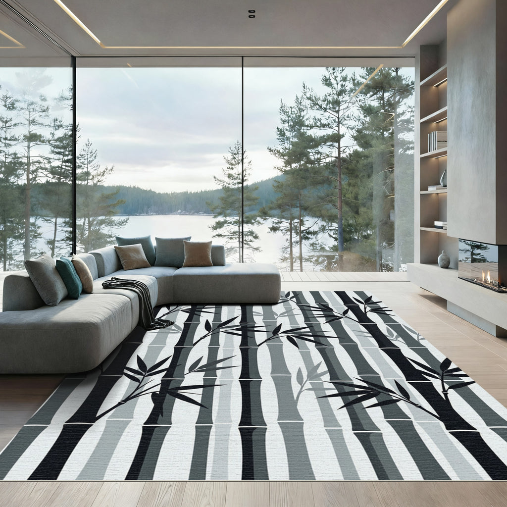Monochromatic Bamboo Forest Branches Rug