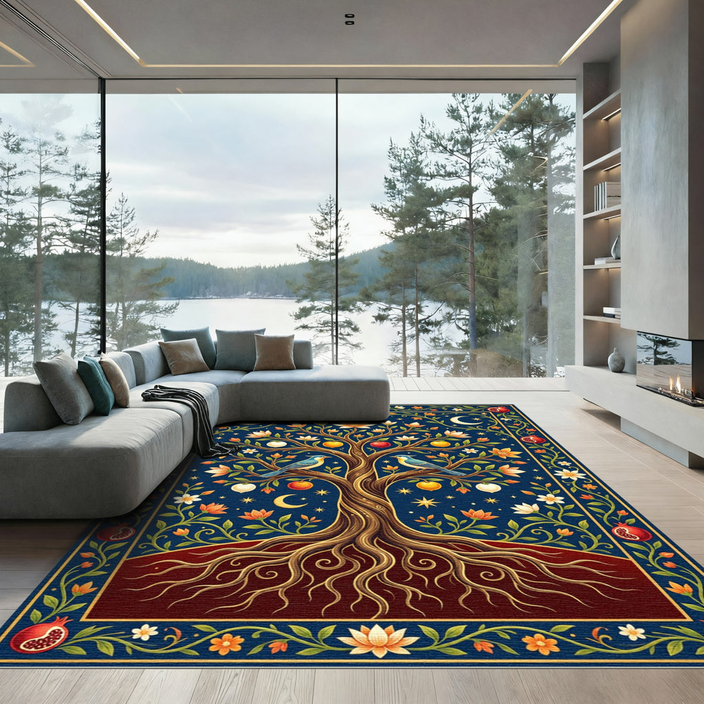 Celestial Tree of Life Birds Pomegranates Rug
